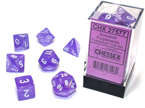 Chessex Borealis® Polyhedral Purple/white Luminary™ 7-Die Set