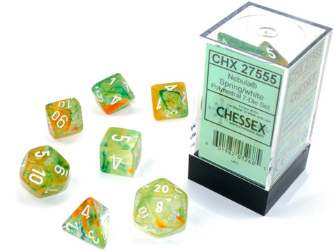 Chessex Nebula® Polyhedral Spring/white Luminary™ 7-Die Set