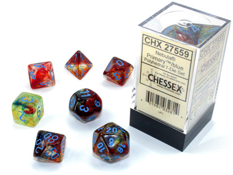 Chessex Nebula® Polyhedral Primary™/blue Luminary™ 7-Die Set